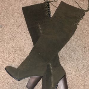 Army green heeled boots